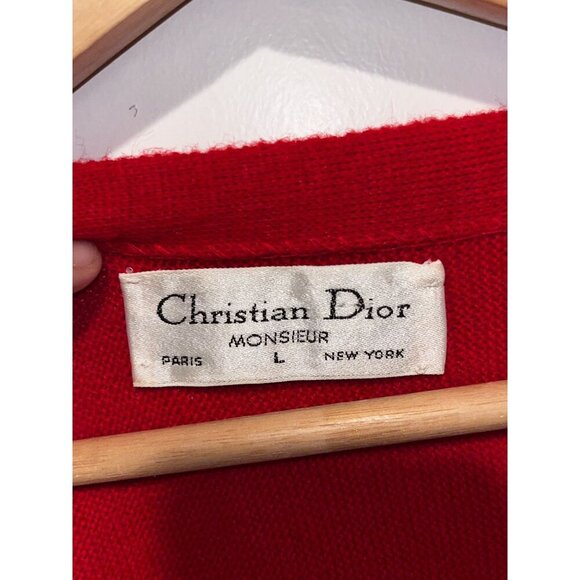 Christian Dior Vintage V-Neck Cardigan Red Sweater Men's Size Large - Picture 7 of 11